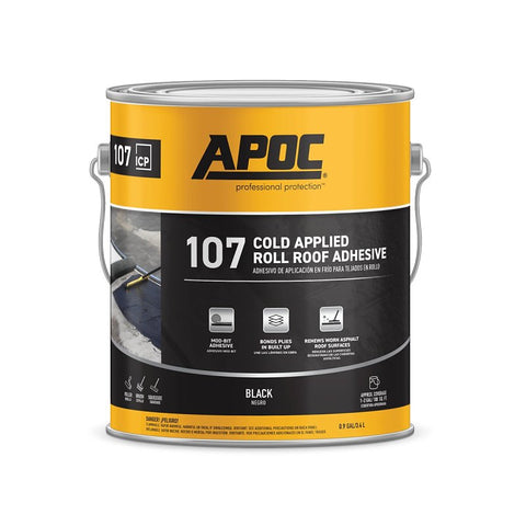 APOC AP-107 Series AP-1071 Cold Applied Roll Roof Adhesive, Black, Liquid, 1 gal, Pail, Pack of 4