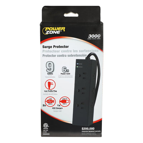 Powerzone ORPBSUC404 Surge Strip, 6 ft L Cable, Black