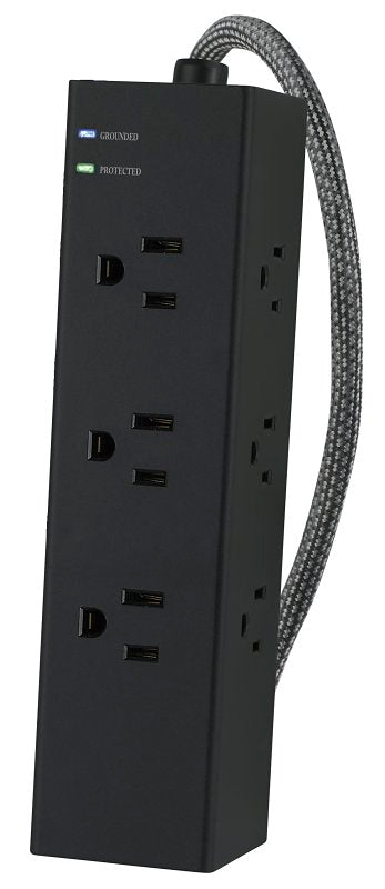 Powerzone ORPBSUC404 Surge Strip, 6 ft L Cable, Black