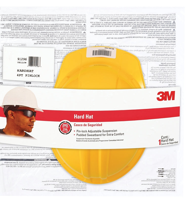 3M CHH-P-Y12 Hard Hat, 4-Point Suspension, Polyethylene Shell, Yellow ...