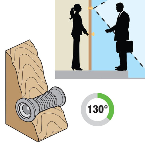 Defender Security U 9896 Door Viewer, 130 deg Viewing, 1-3/4 to 2-3/8 in Thick Door, Brass, Brass