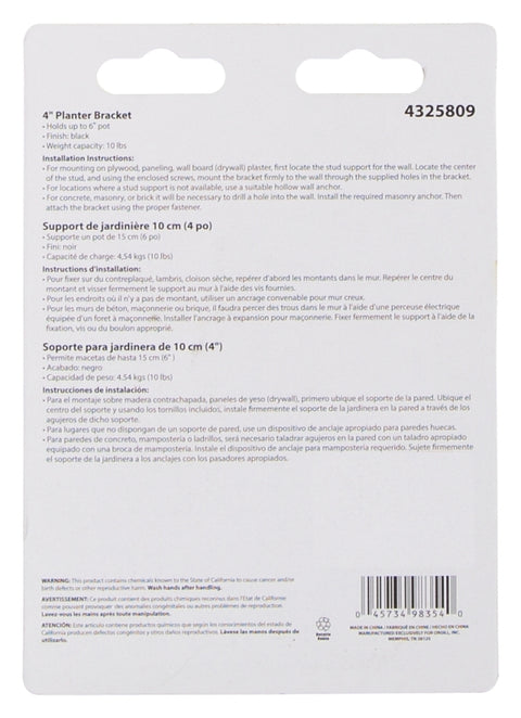 Landscapers Select GB0173L Plant Bracket, 4-1/4 L, Steel, Black, Wall Mount Mounting