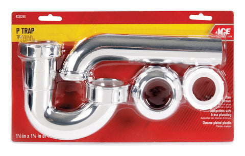 Ace 1-1/2 in. Dia. x 1-1/2 in. Dia. schedule 40 Slip To Slip Chrome Plated Brass P Trap