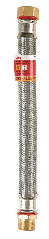 Ace 3/4 in. FIP x 3/4 in. Dia. MIP Stainless Steel Water Heater Supply Line 12 in.