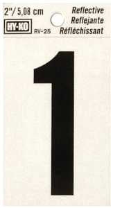 Hy-Ko RV-25/1 Reflective Sign, Character: 1, 2 in H Character, Black Character, Silver Background, Vinyl