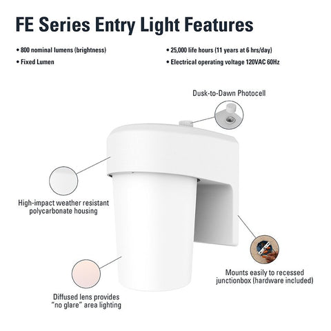 Halo FE Series FE08A40FDW Wall Sconce, 7.9 W, 120 V, LED, 977 Lumens, 4000 K, Polycarbonate, White