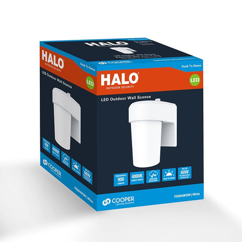 Halo FE Series FE08A40FDW Wall Sconce, 7.9 W, 120 V, LED, 977 Lumens, 4000 K, Polycarbonate, White