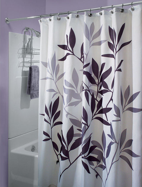 InterDesign 72 in. H x 72 in. L White Black and Gray Leaves Shower Curtain