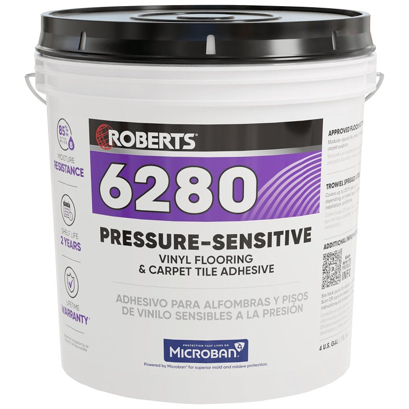 Rpc R6280 Roberts R6280-4 Flooring Adhesive, Paste, Very Mild, Off-White, 4 gal ...