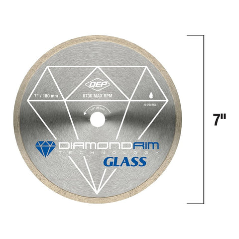 QEP Glass Series 6-7007GL Saw Blade, 7 in Dia, 5/8 in Arbor, Continuous Rim