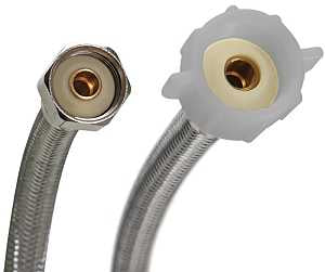 Fluidmaster B4T20 Toilet Connector, 1/2 in Inlet, FIP Inlet, 7/8 in Outlet, Ballcock Outlet, Stainless Steel Tubing