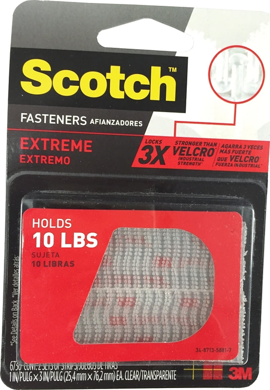 Scotch RF6730 Fastener, 1 in W, 3 in L, Clear, 10 lb, Acrylic Adhesive ...