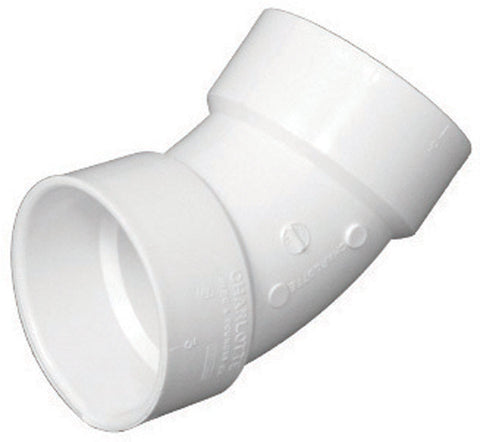 Charlotte Pipe 4 in. Dia. x 4 in. Dia. Hub To Hub 45 deg. Schedule 40 PVC Elbow