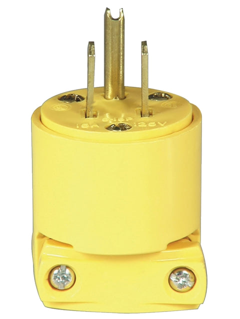 Eaton Wiring Devices BP4867 Electrical Plug, Heavy-Duty, Straight Blade, 1/4 to 11/16 in, 2-Pole, 15 A, 125 V, Yellow
