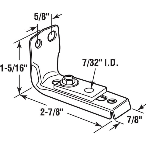Prime-Line N 6587 Pivot Bracket, 7/32 in ID x 2-7/8 in L x 1-5/16 in H Dimensions, Steel