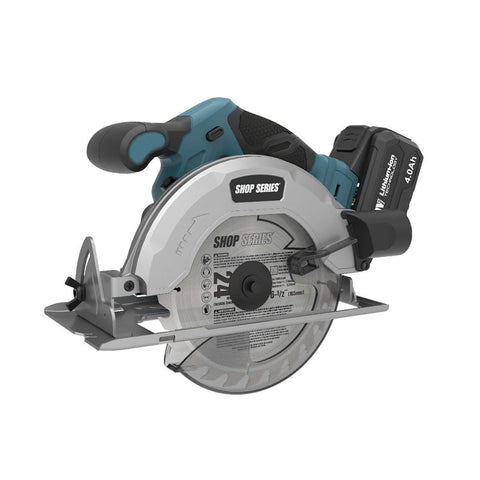 ShopSeries SS2827 Cordless Circular Saw, Battery Included, 20 V, 4 Ah, 6-1/2 in Dia Blade, 0 to 50 deg Bevel