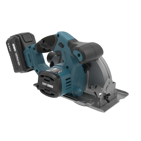 ShopSeries SS2827 Cordless Circular Saw, Battery Included, 20 V, 4 Ah, 6-1/2 in Dia Blade, 0 to 50 deg Bevel