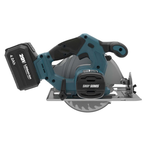 ShopSeries SS2827 Cordless Circular Saw, Battery Included, 20 V, 4 Ah, 6-1/2 in Dia Blade, 0 to 50 deg Bevel