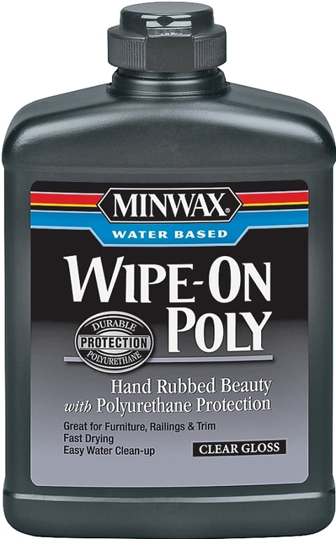 Minwax 409160000 Wipe-On Poly Paint, Gloss, Liquid, Clear, 1 pt, Can, Pack of 4