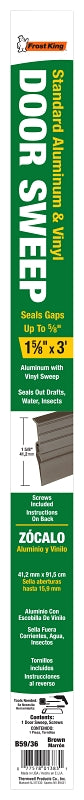Frost King B59/36H Door Sweep, 36 in L, 1-5/8 in W, Aluminum Flange, Vinyl Insert