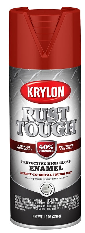 Krylon Rust Tough K09230008 Enamel Spray Paint, Gloss, Cherry Red, 12 oz, Can, Pack of 6