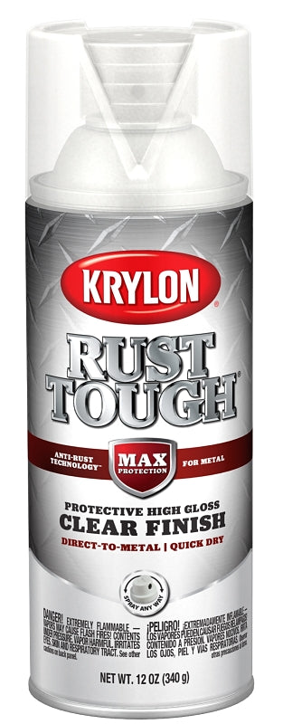 Krylon Rust Tough K09247008 Enamel Spray Paint, Gloss, Clear, 12 oz, Can, Pack of 6