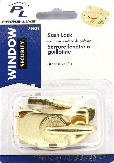 Prime-Line U 9924 Window Sash Lock, 2-1/4 in L x 1-1/2 in W Backplate, 2-1/4 in L Handle, Steel, Brass