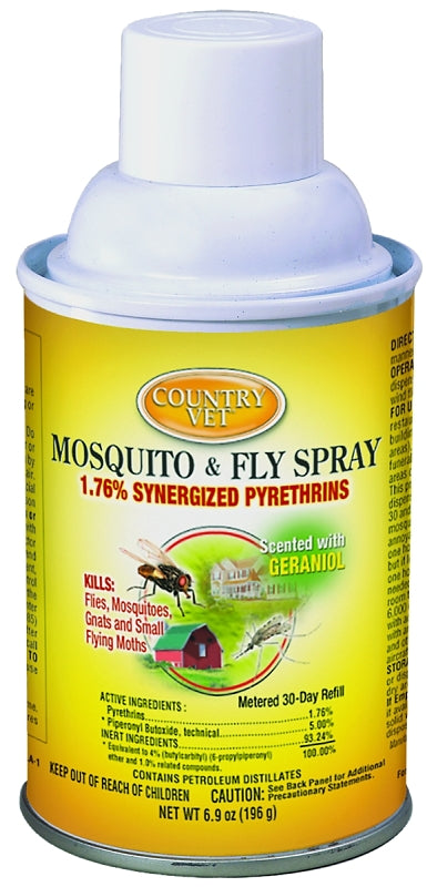 Country Vet 342033CVA Mosquito and Fly Spray, Liquid, Clear, Characteristic, 6.9 oz Aerosol Can