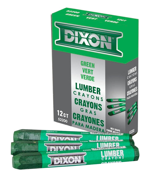 Dixon Ticonderoga 52200 Lumber Crayon, Green, 1/2 in Dia, 4-1/2 in L, Pack of 12