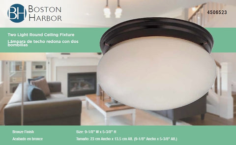Boston Harbor F14BB02-8005-ORB Two Light Round Ceiling Fixture, 120 V, 60 W, 2-Lamp, A19 or CFL Lamp, Bronze Fixture