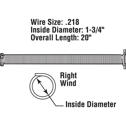 Prime-Line GD 12226 Torsion Spring, 1-3/4 in ID, 2 in OD, 20 in OAL, Carbon Steel, Plain