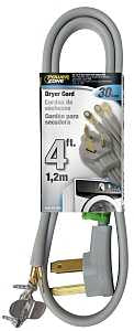 PowerZone ORD100304 Power Supply Dryer Cord, 10 AWG Cable, 4 ft L, 250 V, Gray