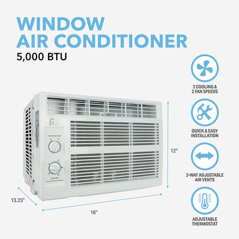 Perfect Aire 5PMC5000 Air Conditioner, 115 V, 5000 Btu Cooling, 100 to 150 sq-ft Coverage Area, Mechanical Control
