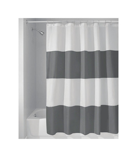 InterDesign 72 in. H x 72 in. L Gray and White Stripes Shower Curtain