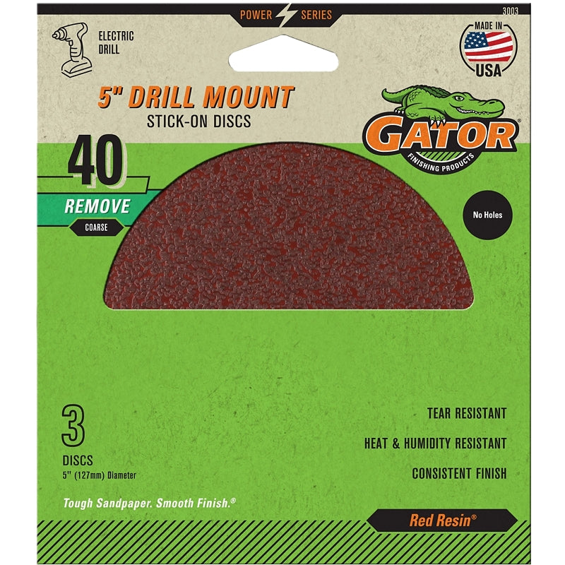 Gator 3003 Sanding Disc, 5 in Dia, 40 Grit, Extra Coarse, Aluminum Oxi ...