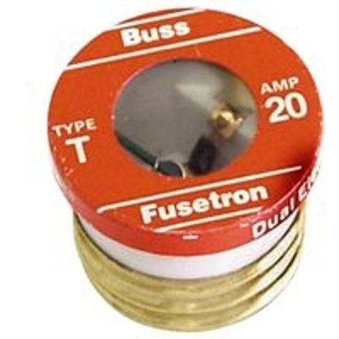 Bussmann T Series BP/T-20 Plug Fuse, 20 A, 125 V, 10 kA Interrupt, Plastic Body, T, Heavy-Duty, Time Delay Fuse
