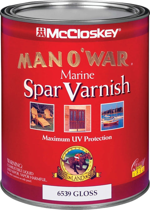 McCloskey 080.0006539.005 Spar Varnish, 450 to 550 sq-ft/gal Coverage Area, Gloss, Clear, Liquid, 1 qt
