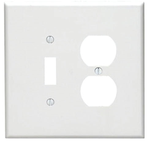 Leviton 88105 Combination Wallplate, 5-1/4 in L, 3-1/2 in W, Oversized, 2 -Gang, Plastic, White, Device Mounting