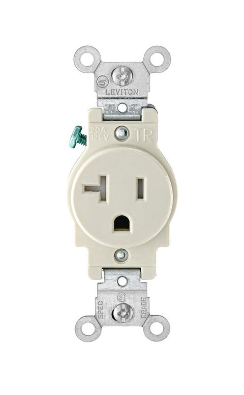 Leviton R56-T5020-0TS Single Outlet, 2 -Pole, 125 V, 20 A, Back and Side Wiring, NEMA: NEMA 5-20R, Light Almond