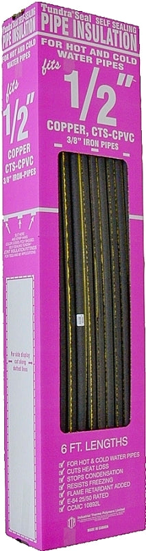 Tundra 30581T Pipe Insulation, 5/8 in ID x 1-3/8 in OD Dia, 6 ft L, Polyolefin, Charcoal, Pack of 70