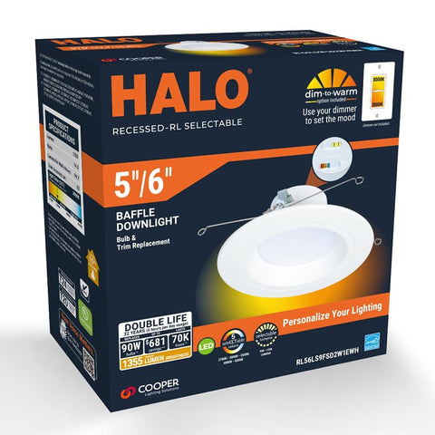 Halo RL Series RL56LS9FSD2W1EW Downlight, 14.3 W, 120 V, Aluminum/Steel, White, Matte