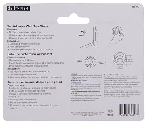 ProSource 20276PHB-PS Door Stop, 1-3/4 in Dia Base, 1-25/32 in Dia Base x 15/16 in H Projection, Rubber