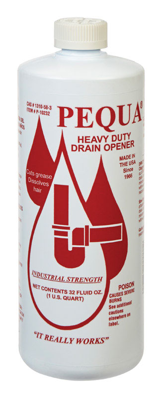 Pequa P-10232 Drain Opener, Liquid, Clear, Odorless, 1 qt Bottle, Pack of 12