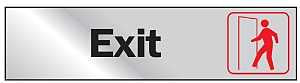 Hy-Ko 471 Graphic Sign, Exit, Silver Background, Vinyl, 2 in H x 8 in W Dimensions, Pack of 10