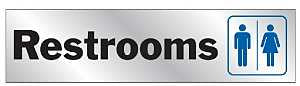 Hy-Ko 488 Sign, Restrooms, Silver Background, Vinyl, 2 x 8 in Dimensions, Pack of 10