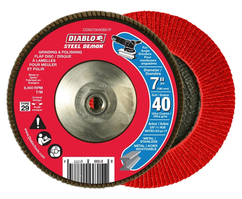 Diablo CDX070040B01F Flap Disc, 7 in Dia, 5/8 in Arbor, 40 Grit, Zirconium Abrasive