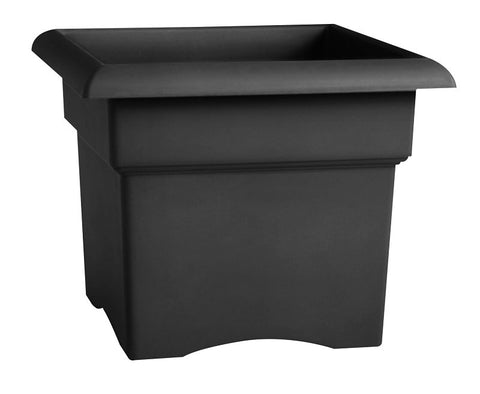 Bloem 57918 Deck Box Planter, 14-1/4 in H, 18 in W, 18 in D, Square, Veranda Design, Plastic, Black