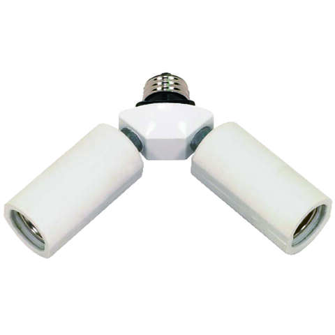 Satco Plastic Medium Base Twin Light Socket Adapter 1 pk