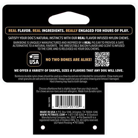 Petmate BarkBone 36070 Dog Toy, Small, Bacon, Chew, Natural Instincts Pig Ear, Nylon