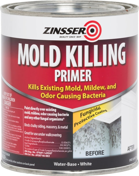Zinsser 276087 Mold Killing Primer, Flat, White, 1 qt, Can, Pack of 4